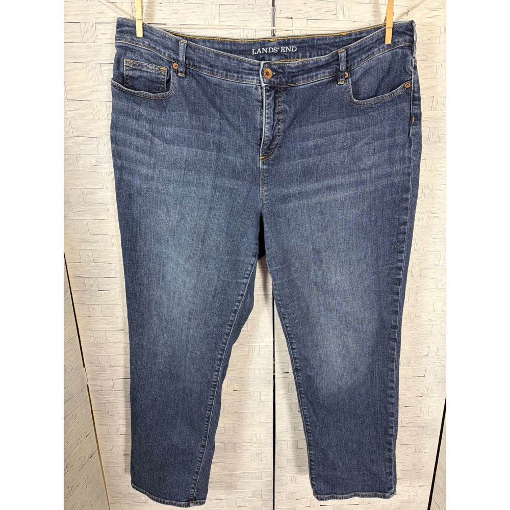 Lands'End Womens Jeans Fit 2 Straight Leg Medium Wash Denim Stretch Plus Size